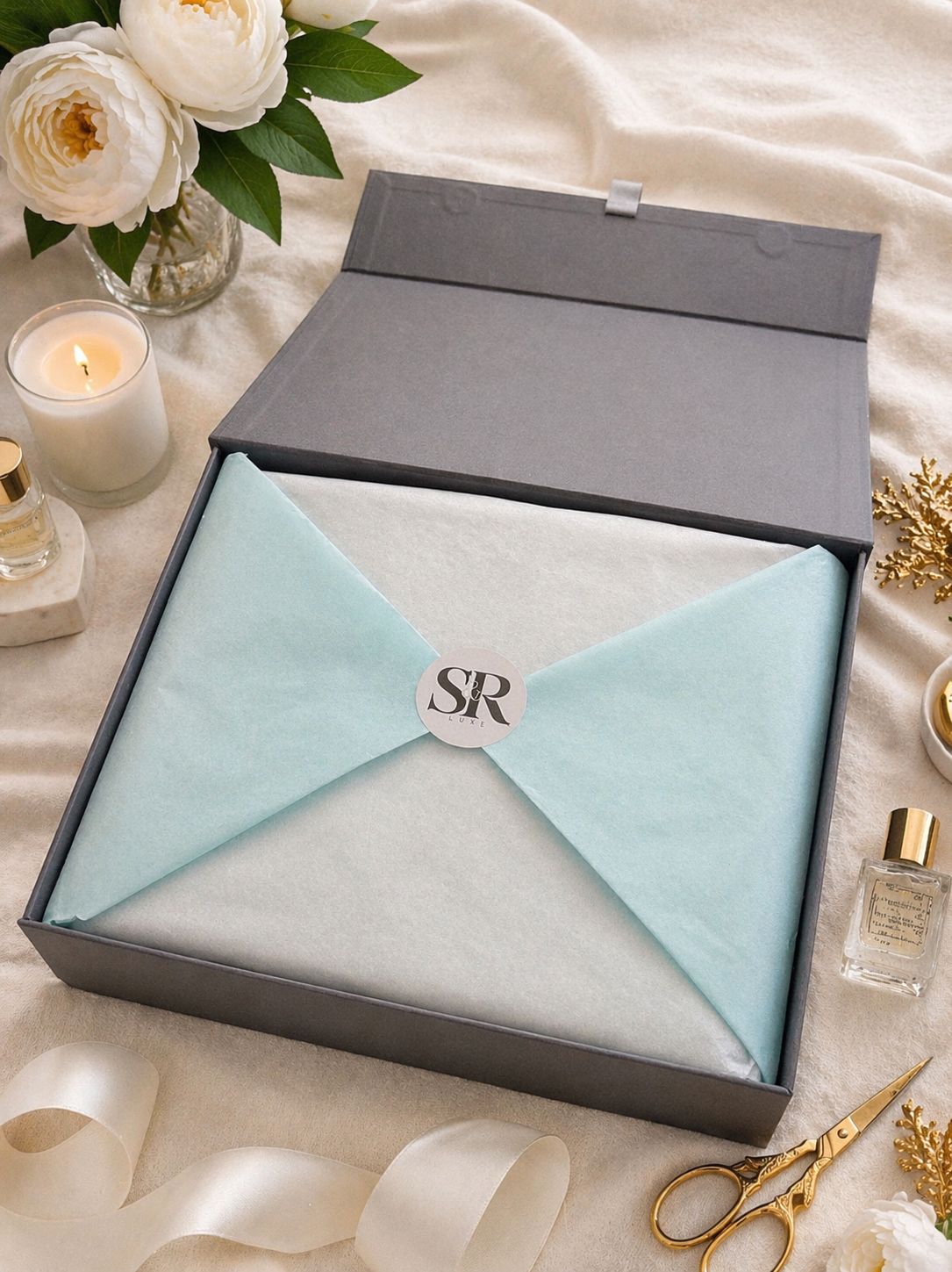 (Light Blue) Grey Luxury Magnetic Gift Box